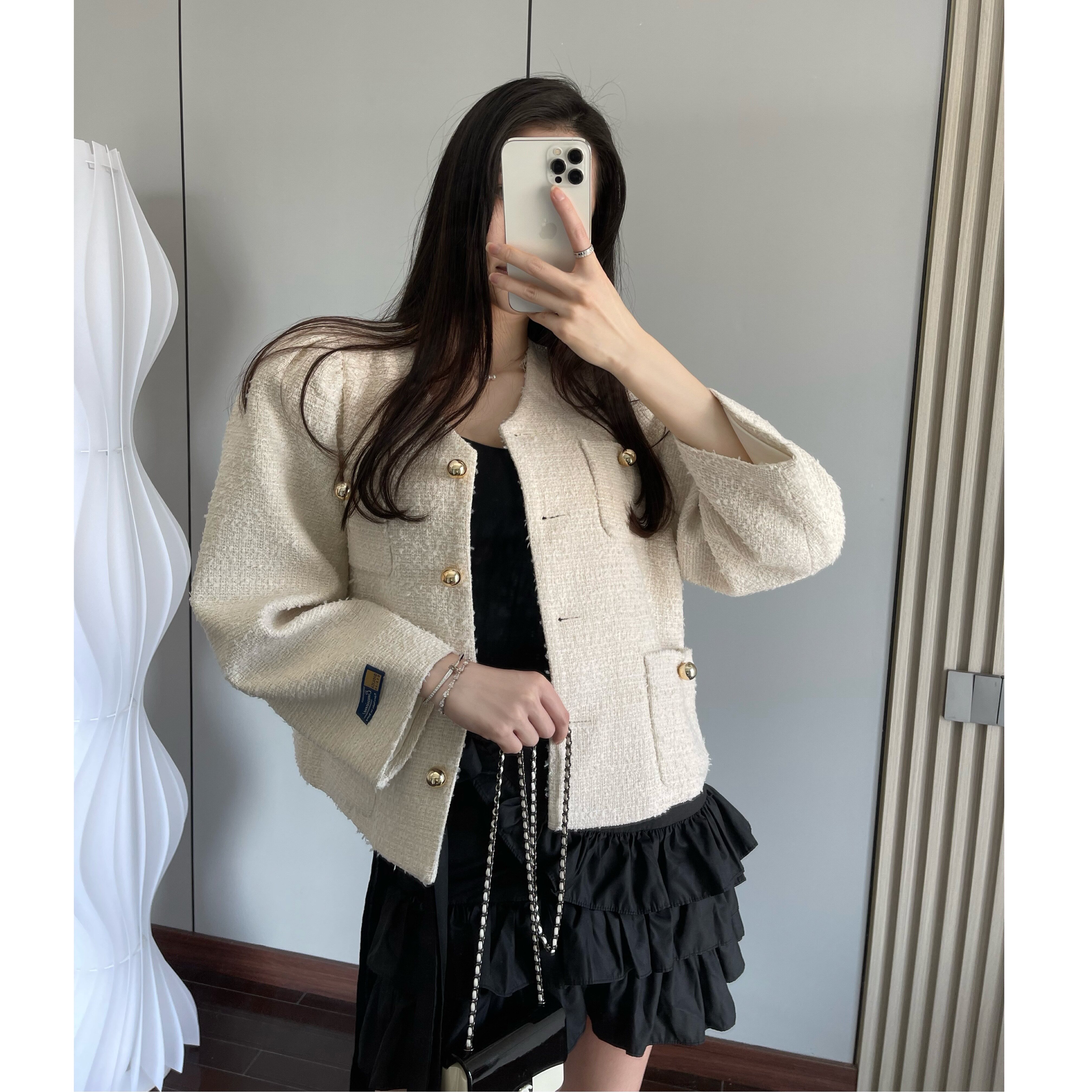 nancy重磅button米色小香风甜美春秋外套衣柜拿得短外套