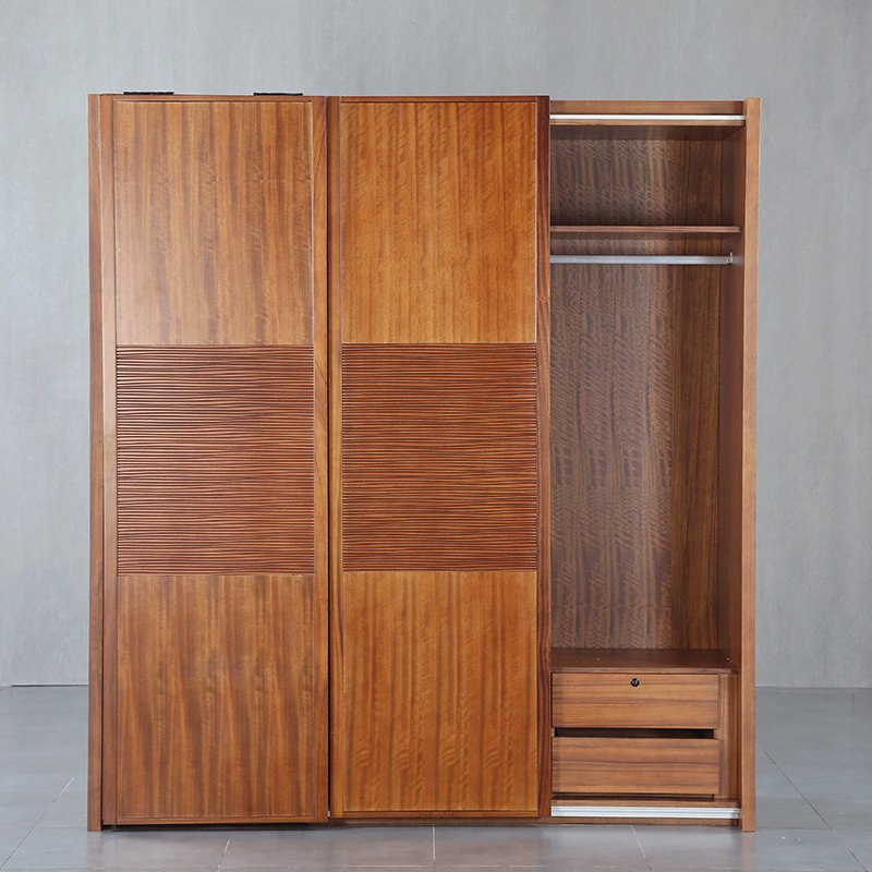 荣麟槟榔新中式家具现代简约核桃木推拉滑移门卧室大衣柜