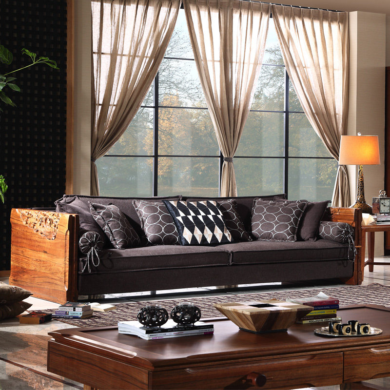 荣麟槟榔家具新中式实木框架沙发组合三四人位客厅轻奢组合沙发