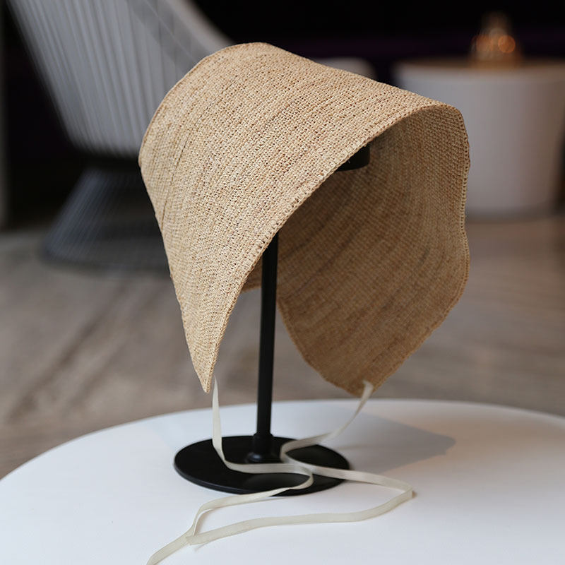 草帽日本设计师古典优雅萝莉出游海边遮阳拉菲帽子