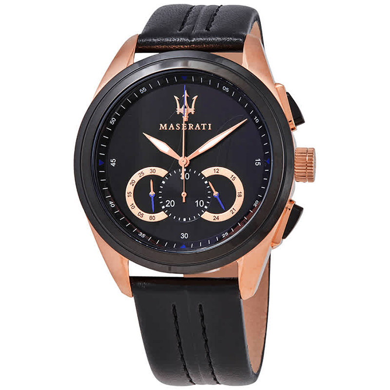 正品玛莎拉蒂maserati手表男大logo三眼黑武士小蓝针石英表r887