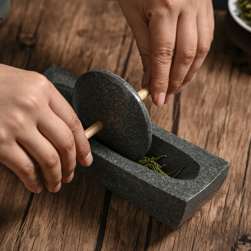 天然青石石头茶碾子石磨茶磨抹茶茶磨药碾子茶道