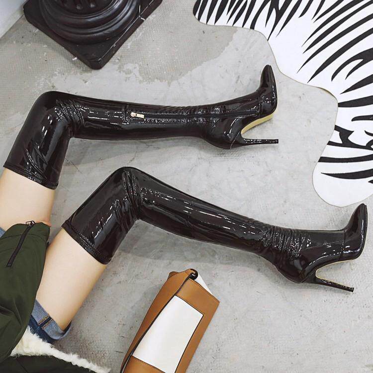 漆皮显瘦性感高跟大码反串伪娘变装cdts过膝时装靴