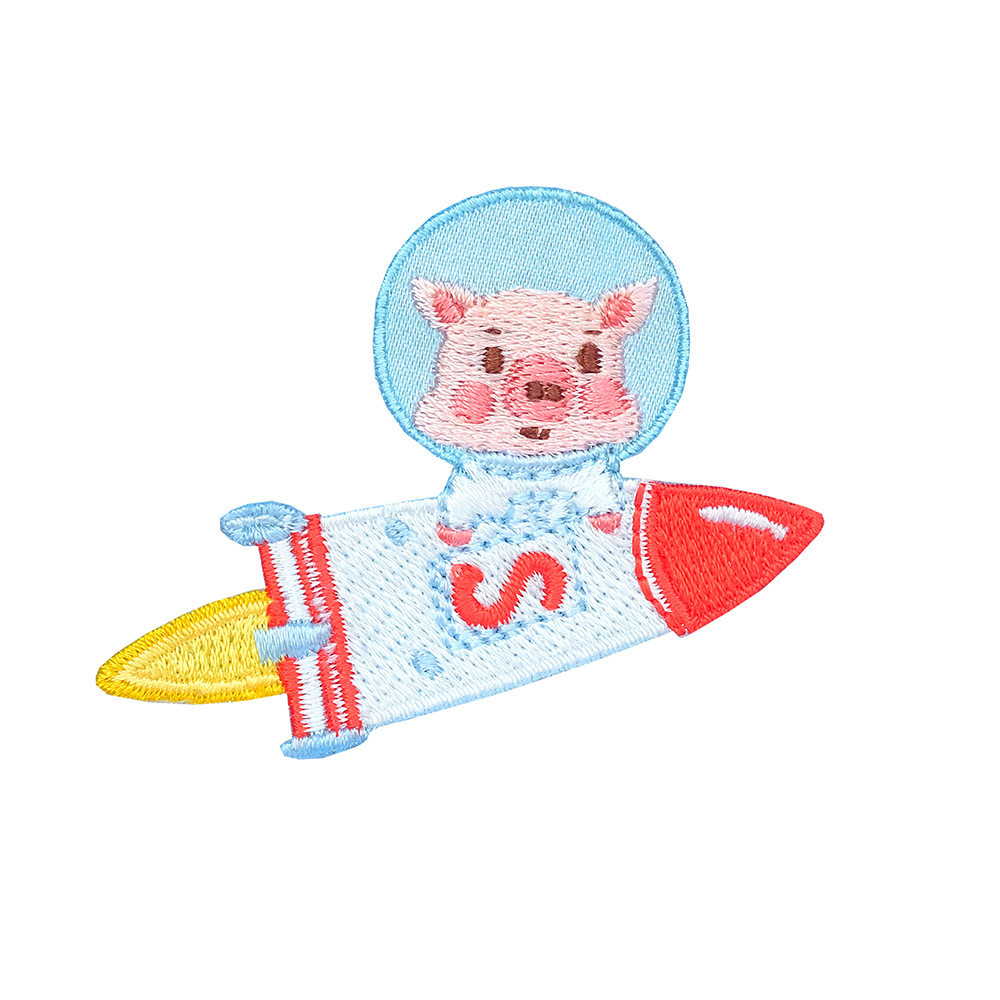 太空宇宙宇航员布贴小猪动物刺绣贴自粘胶服装布贴