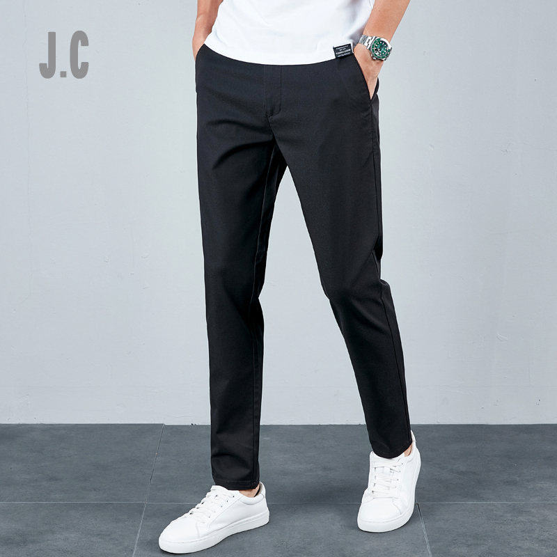 男士休闲裤春秋季韩版显瘦小脚男裤修身潮流裤子抗皱弹力黑色长裤