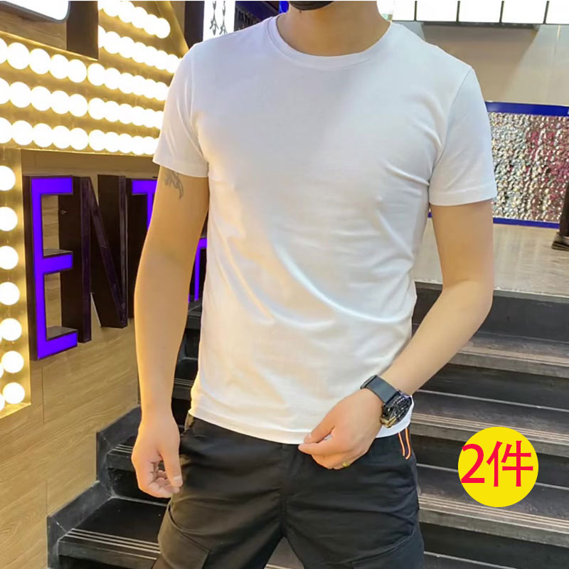 夏季男士纯色圆领t恤纯棉百搭打底短袖上衣精神小伙简约修身半袖