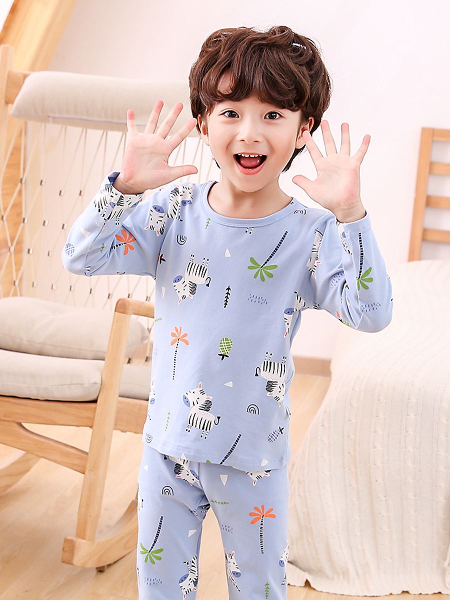 2020新款lycra莱卡纯棉男童2,3,5,7岁儿童秋衣秋裤套装内衣家居服