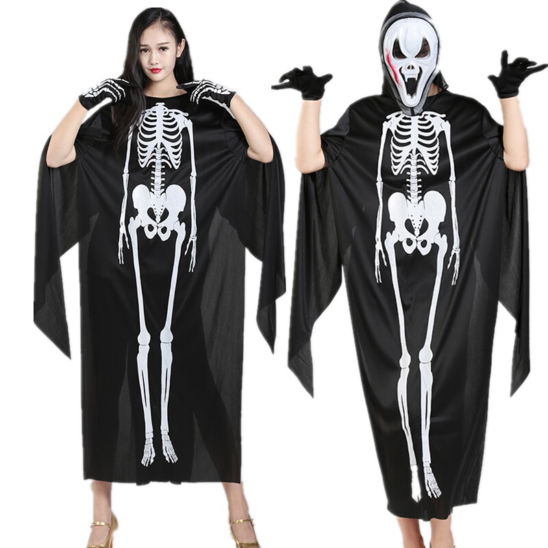 万圣节恐怖骷髅骨架衣服儿童成人化妆晚会死神披风鬼节吸血鬼斗篷