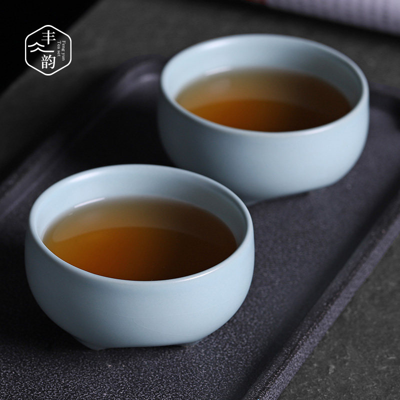 汝窑功夫茶杯子单个主人杯大号开片可养纯手工陶瓷品茗杯冰裂单杯