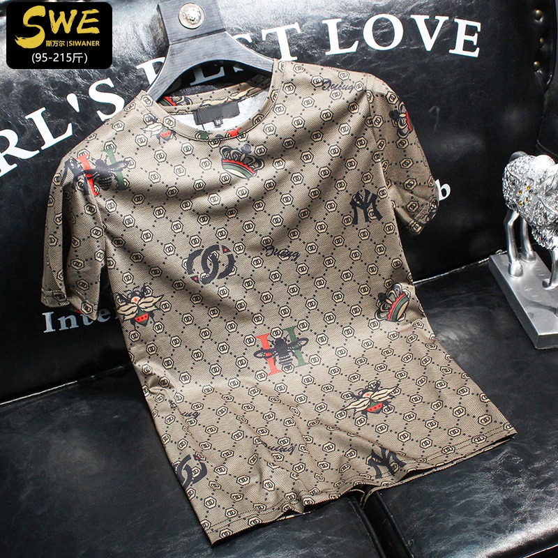 欧洲站男士短袖t恤2022新款夏季潮牌个性时尚显瘦印花半袖男上衣