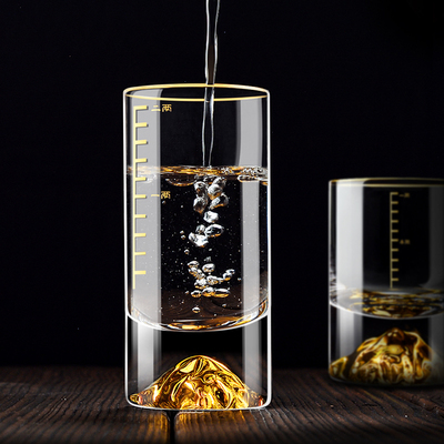 家用二两杯子装玻璃2两个性一口杯带刻度白酒杯