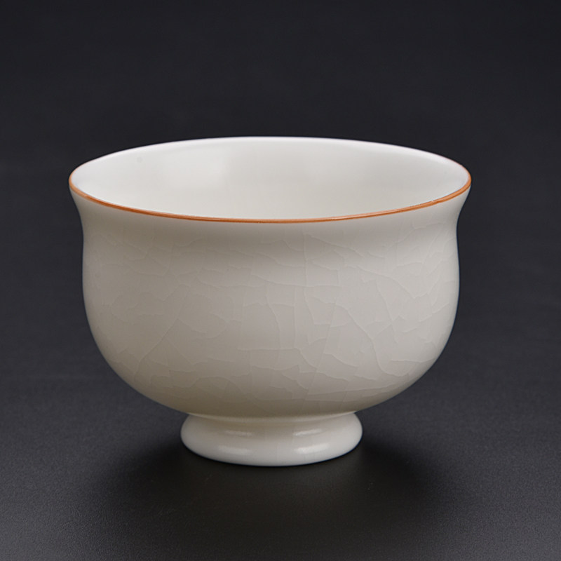 古盛窑汝窑茶杯象牙白主人杯汝瓷可养开片个人杯茶盏陶瓷单斗笠杯