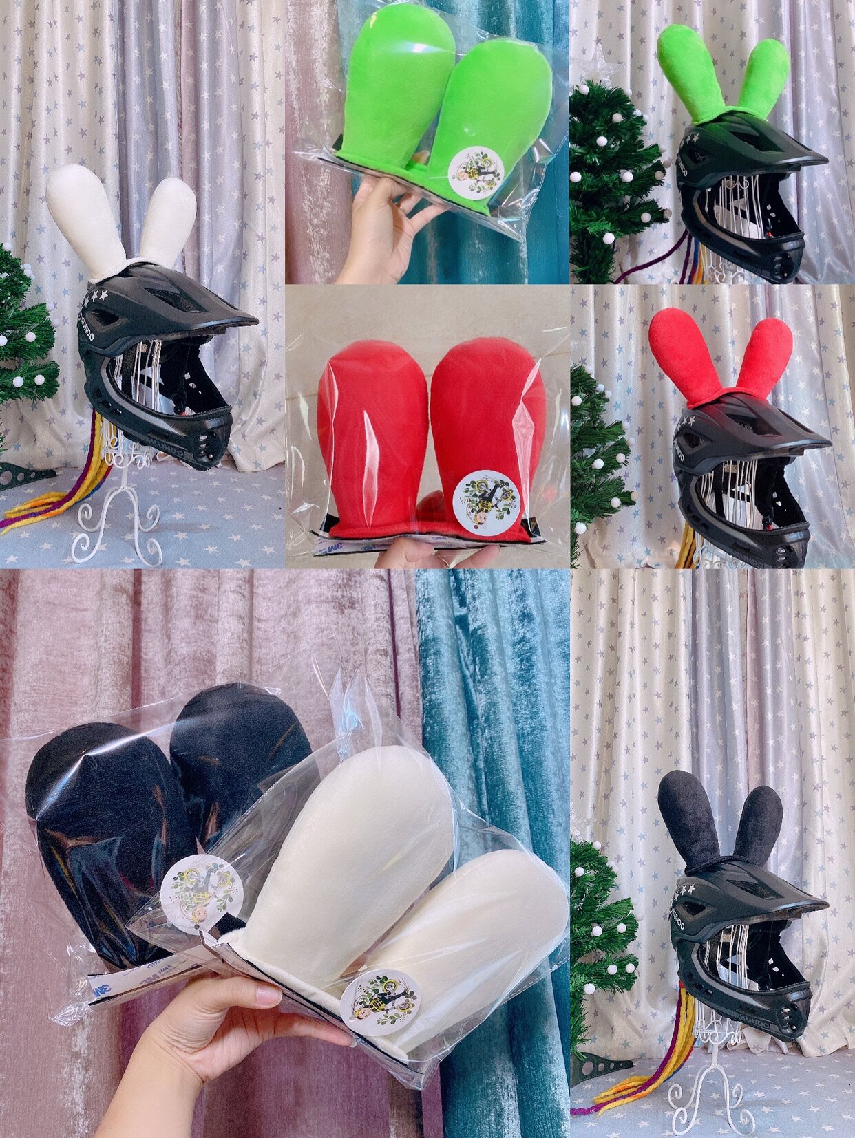 同款美团兔子袋鼠耳朵头盔创意装饰外卖小哥发饰