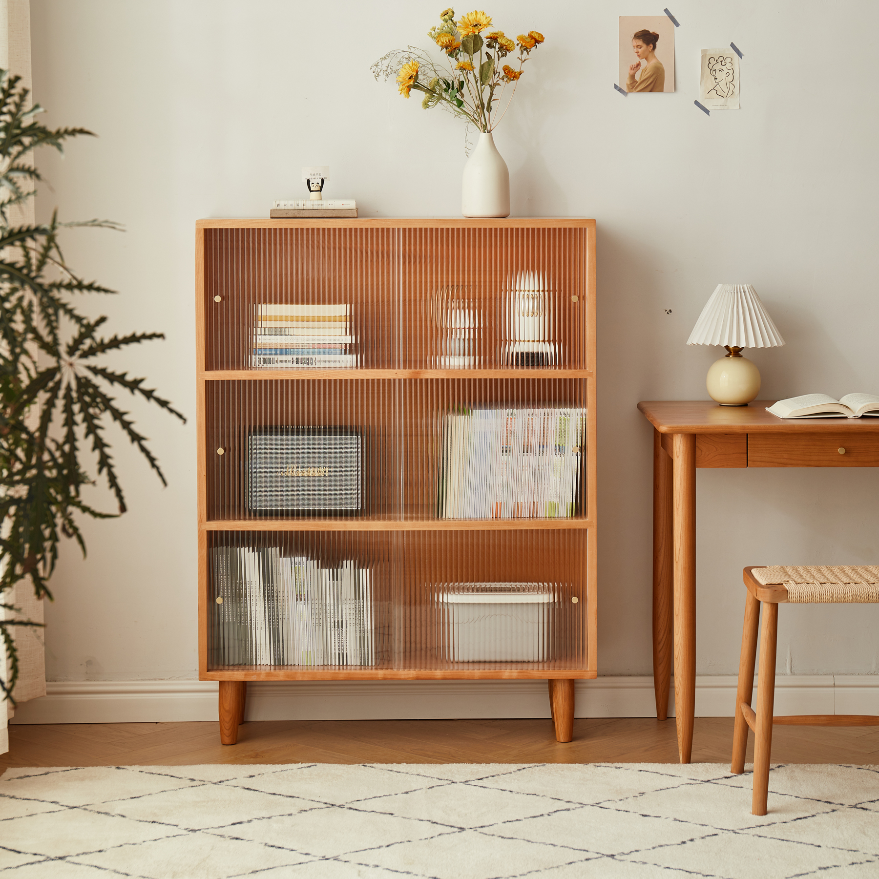 梦源北欧樱桃桃木书架窗下书柜橡木置物架日式单个书柜