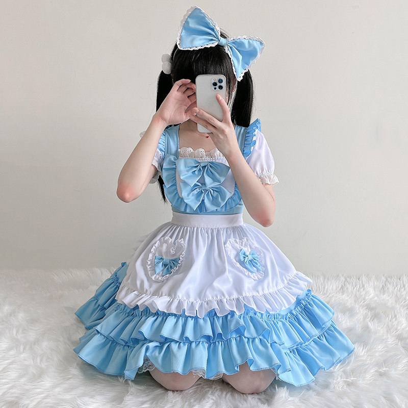 日本蓝色爱丽丝女仆cosplay女装动漫角色扮演女佣lolita连衣裙