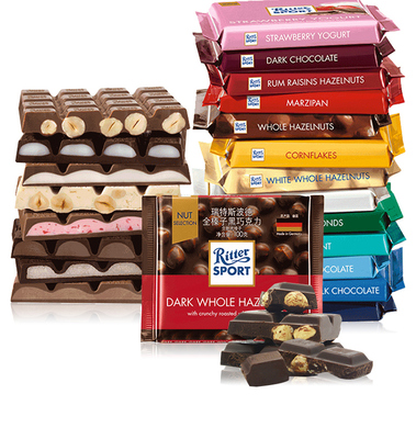 夹心德国进口特斯波德rittersport榛子牛奶100g混合巧克力