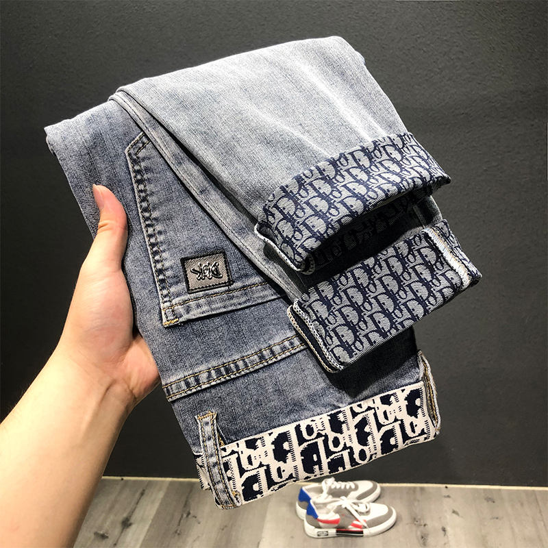 2022春季新款牛仔裤男潮牌修身小脚韩版百搭休闲弹力蓝色长裤男裤