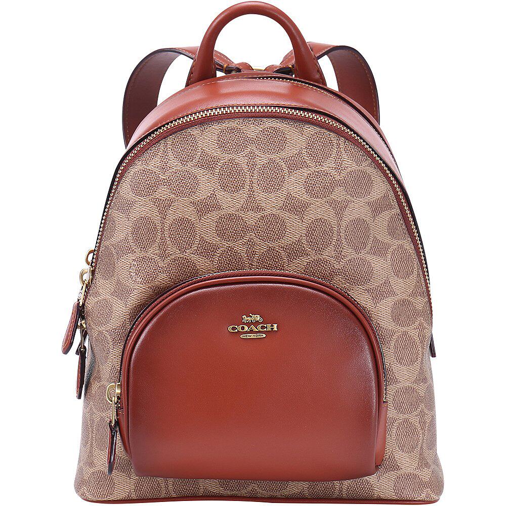 美国直邮coach蔻驰时尚潮流拉链双肩包卡其色复古皮质背包1029