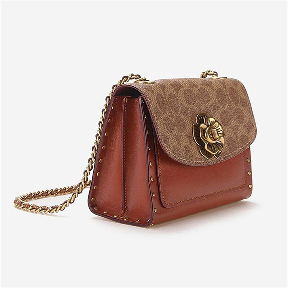 香港直发coach蔻驰parker18山茶花单肩包牛皮革老花通用款女包