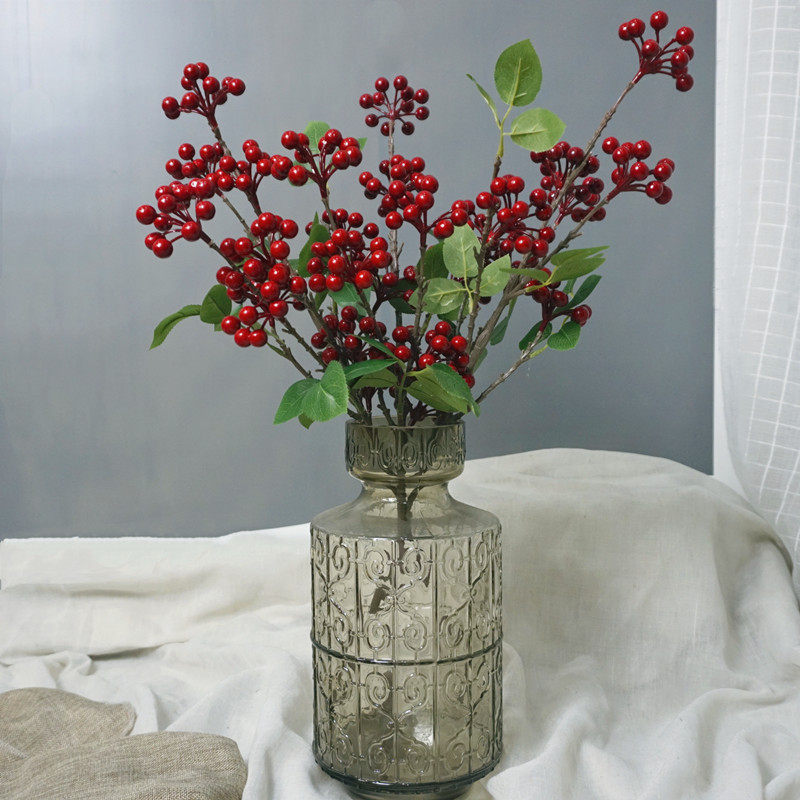 仿真发财浆果北美冬青长枝假花装饰新年插花仿真花