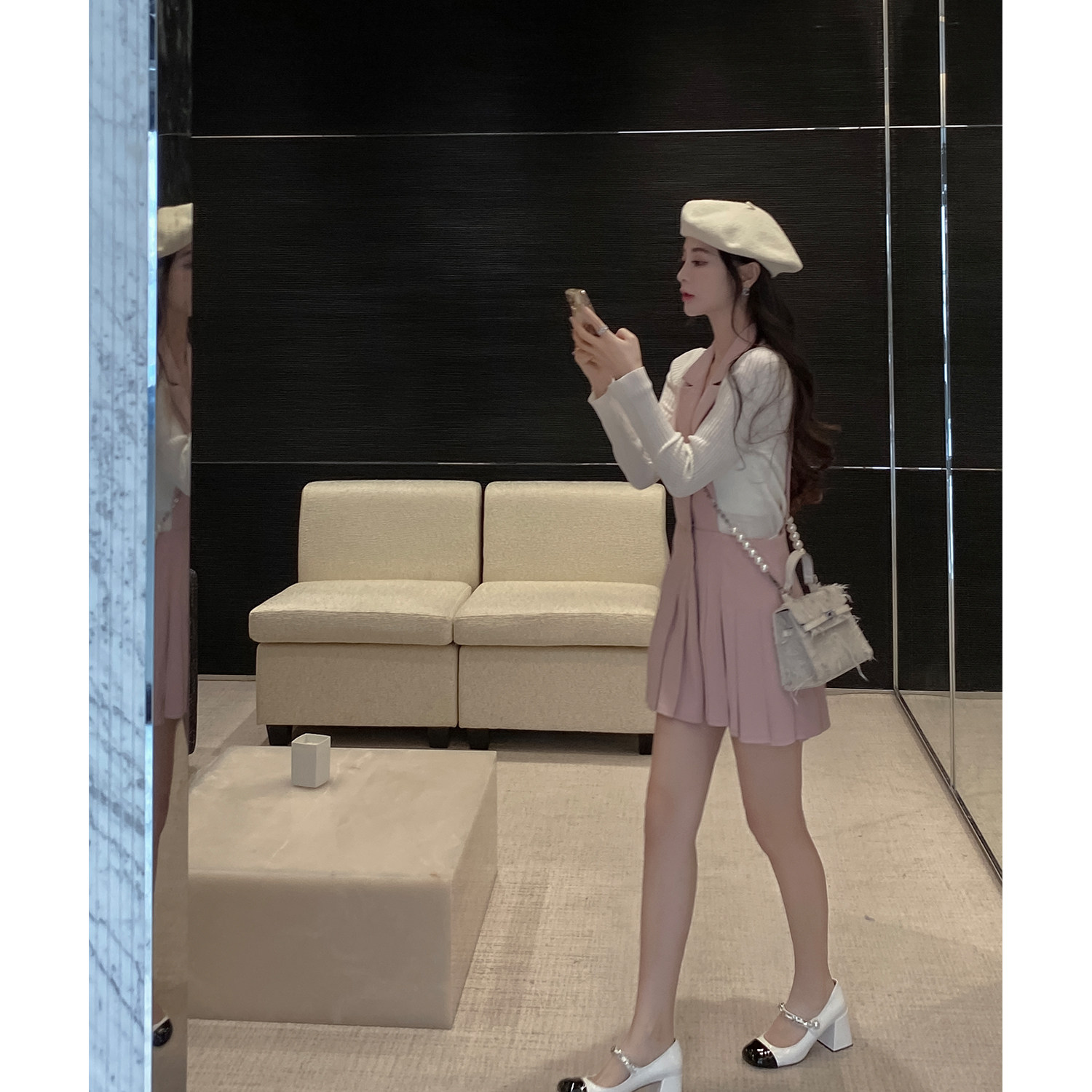 徐琳mini早秋镂空西装套装套女新款网红时尚西装