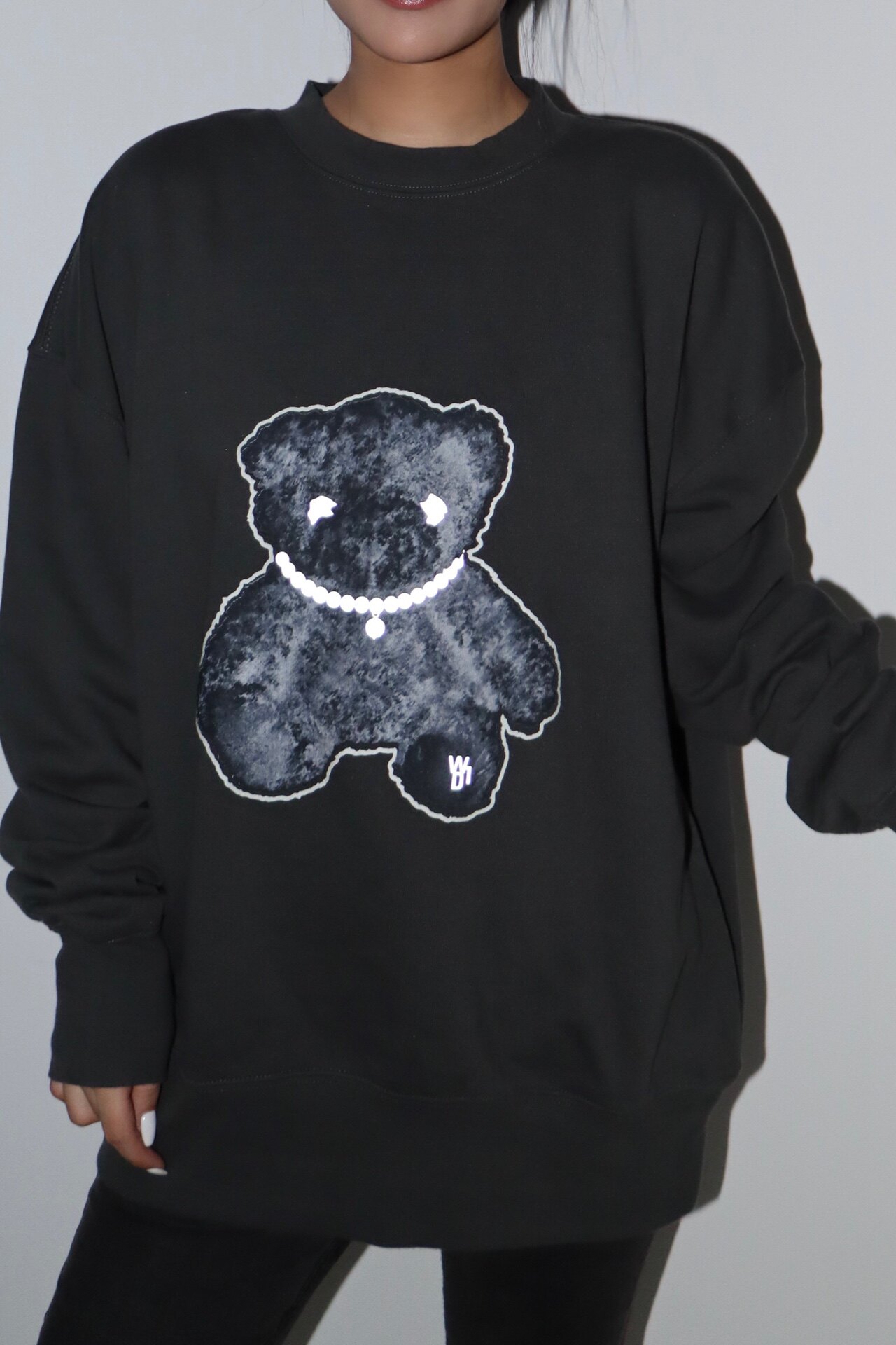 we11done21fw圆领廓形卫衣反光小熊男友os泰迪熊卫衣