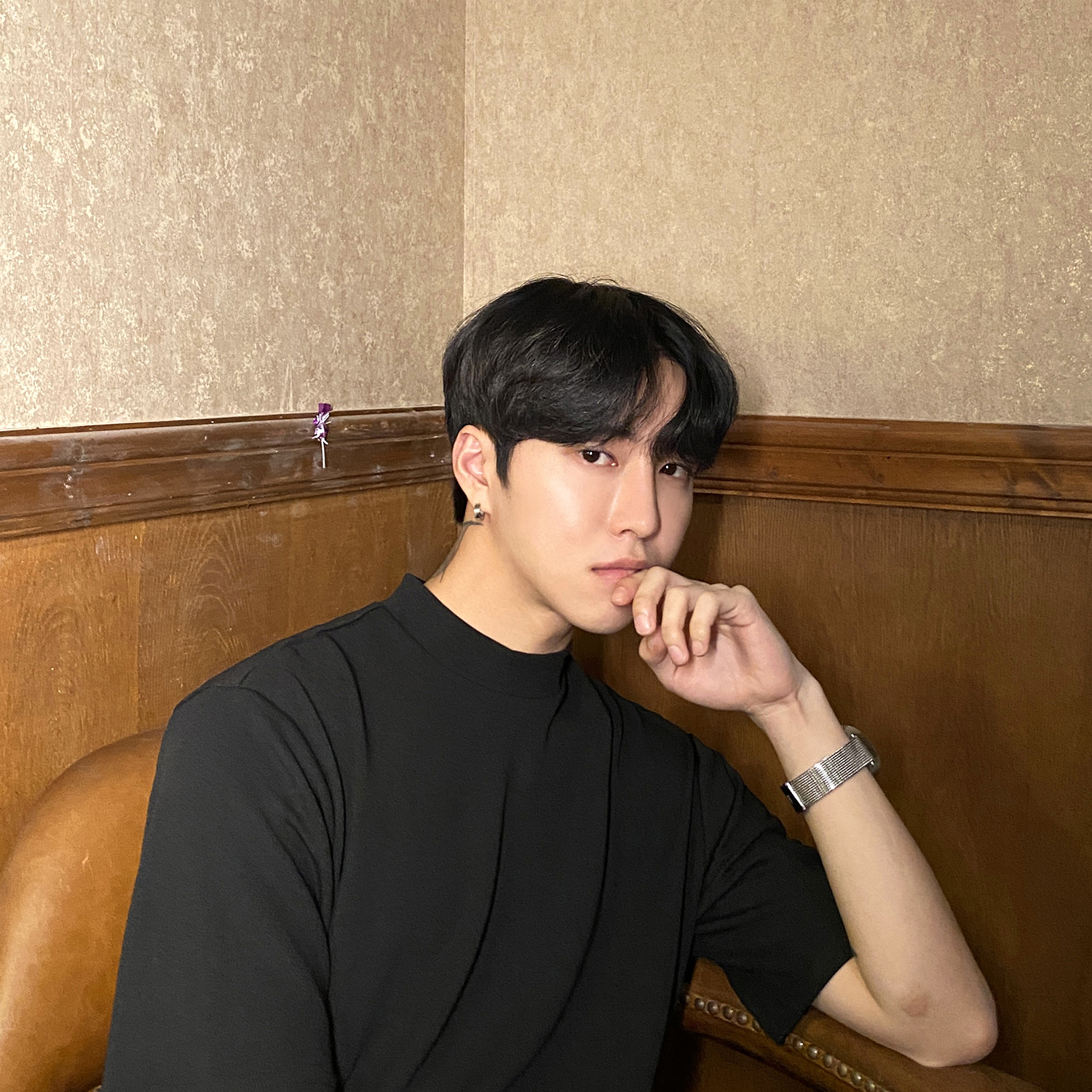 子上男装2022新款韩版男士中领夏季五分袖半高领短袖t恤男潮流ins