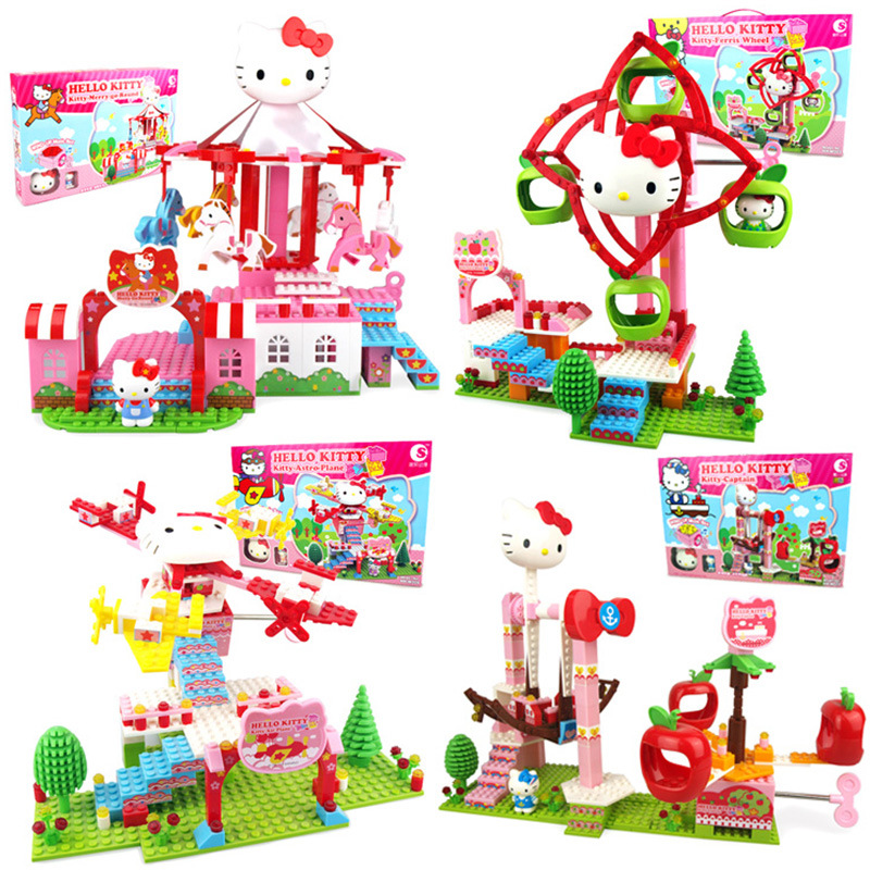 正版hellokitty哈喽kt猫积木拼装玩具益智儿童大颗粒女过家家乐高