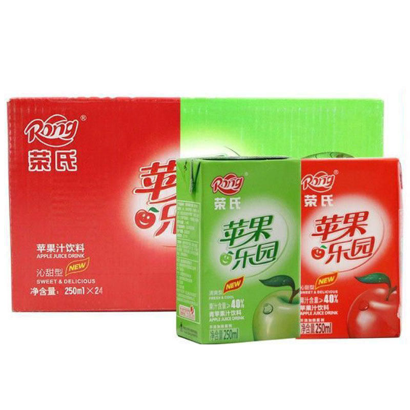 荣氏苹果汁青苹果红苹果爱泡泡250ml24盒箱纸盒装果味果味