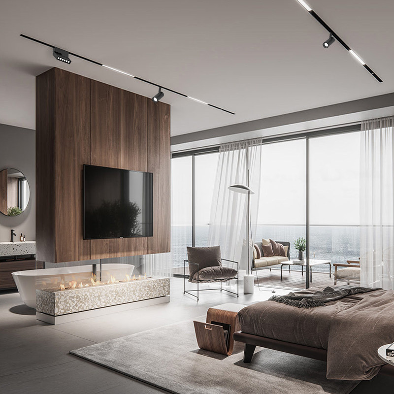 磁吸轨道嵌入式射灯客厅无主照明设计无边边框轨道磁吸灯