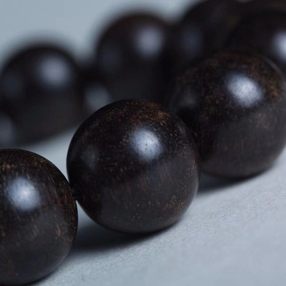 越南芽庄天然沉香佛珠16mm手串黑棋老料男女手串