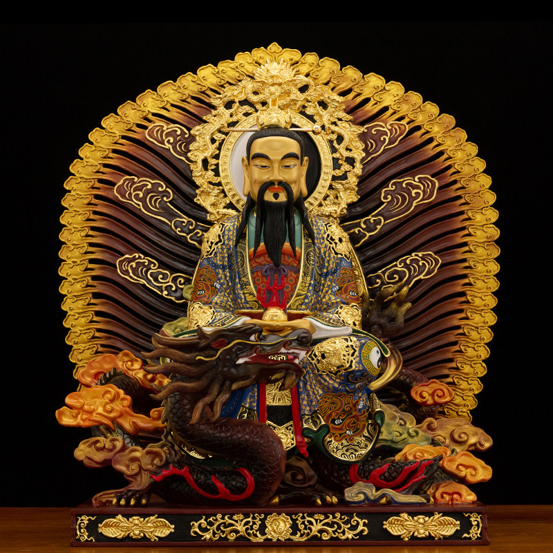 台湾纯铜彩绘三清祖师神像元始灵宝道德天尊摆件