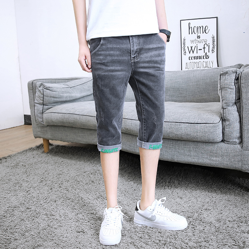 夏季牛仔短裤男士潮牌薄款五分裤韩版宽松小脚七分男裤休闲中裤子