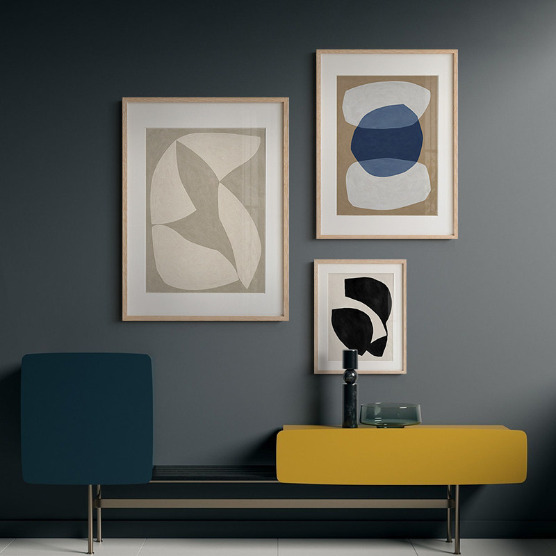 北欧客厅装饰画抽象壁画实木组合挂画三联画卧室床头沙发背景墙画