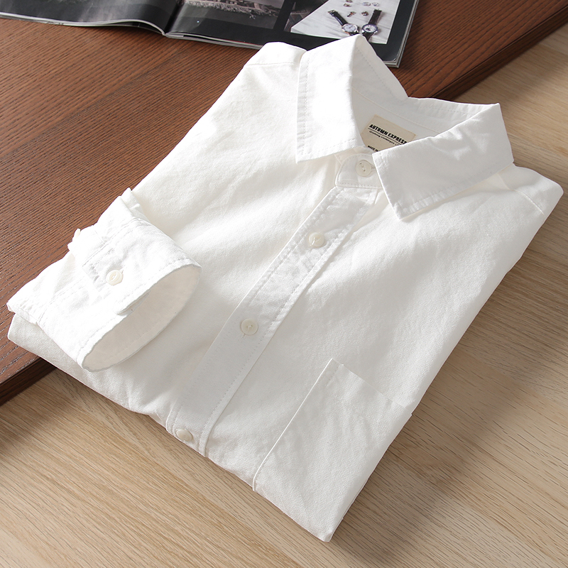 客供水洗100全棉 日单春夏男士宽松纯色牛津纺基础款休闲长袖衬衫