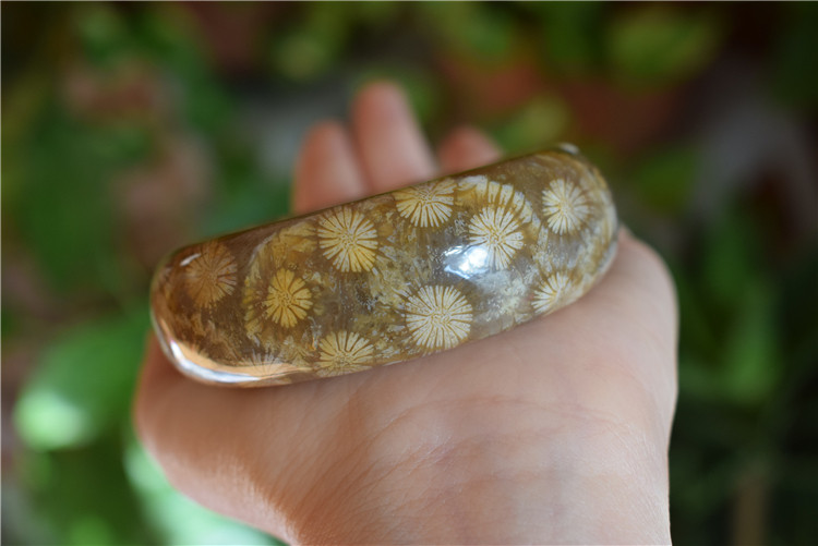 珊瑚手镯石手镯菊花玉化大花收藏彩色玉手天然手镯