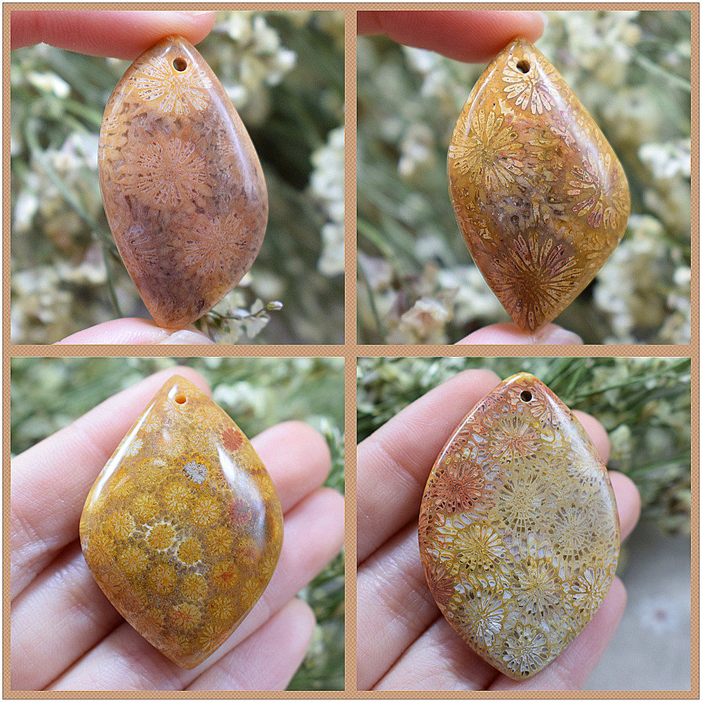 凤尾珊瑚天然菊花珊瑚石彩色玉化吊坠包邮项坠