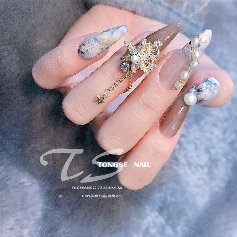 网红雪花流苏指甲贴片短款反复拆卸穿戴美甲美甲工具