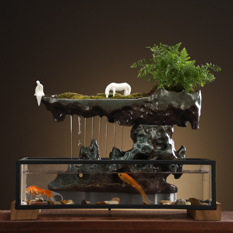 创意中式流水摆件风水招财客厅书房办公室桌面摆件