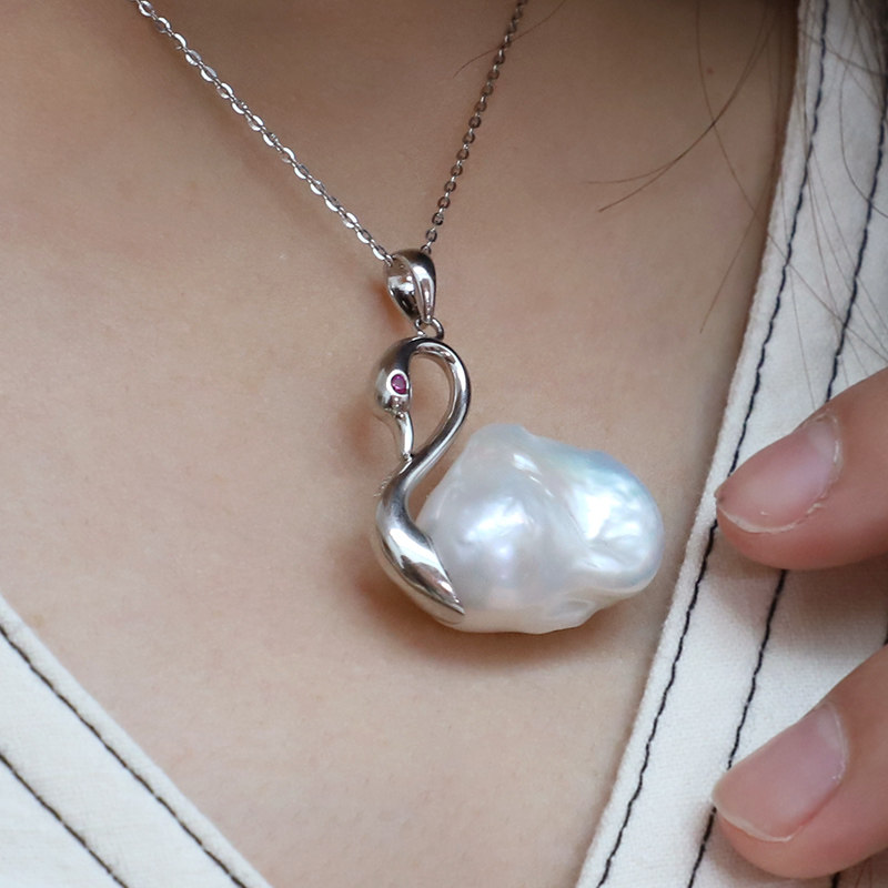 黛妃珠宝巴洛克珍珠吊坠大颗天鹅造型时尚独特颈饰