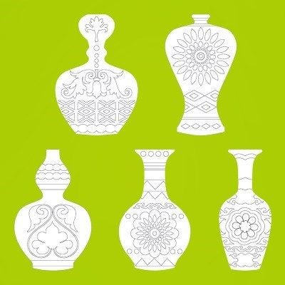 青花瓷手工手工制制作创意手绘白底填色硬卡卡纸花瓶