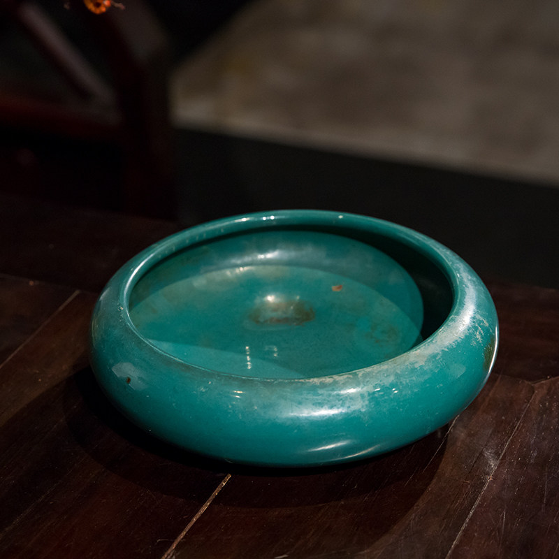 清代绿釉三足洗老物件收藏品文玩古董瓷器真品装饰摆件