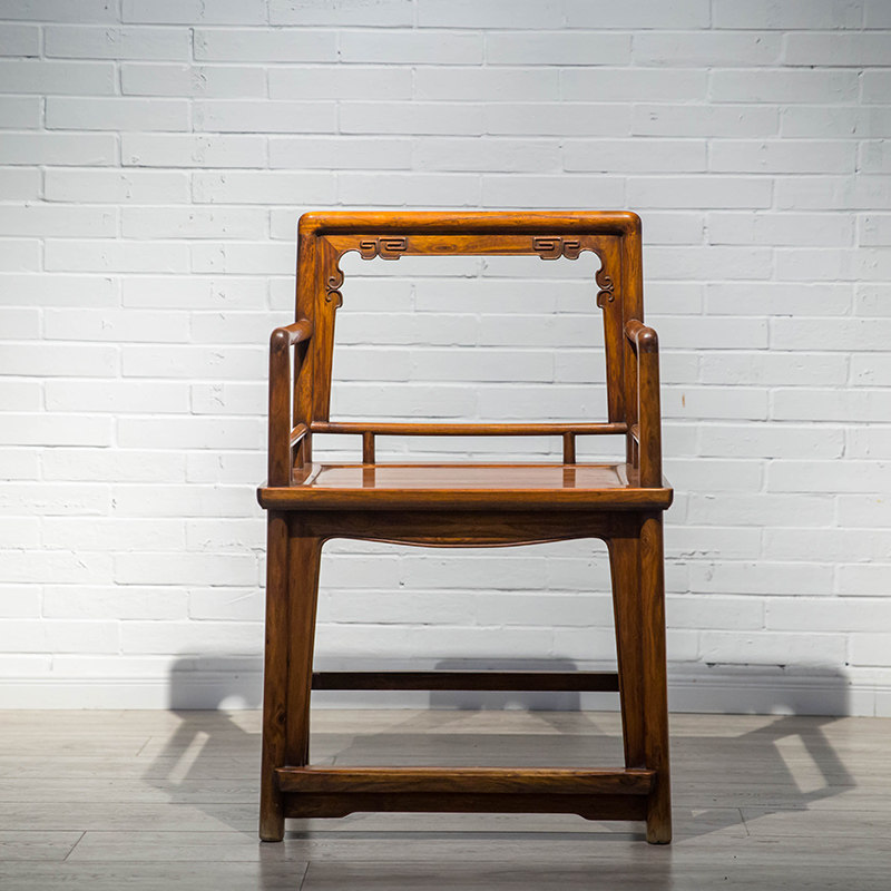 黄花梨券口靠背玫瑰一堂四只中式古典家具收藏椅子摆件