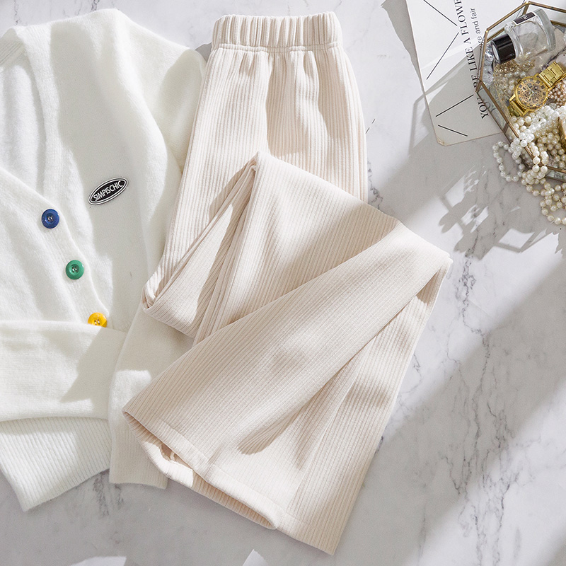 雪尼尔阔腿裤女春秋高腰垂感2021新款秋冬宽松直筒休闲灯芯绒裤子