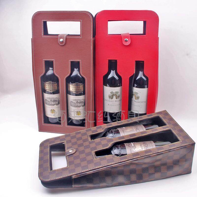 红酒包装盒葡萄酒礼品开窗手提袋新款pu皮革双支酒盒