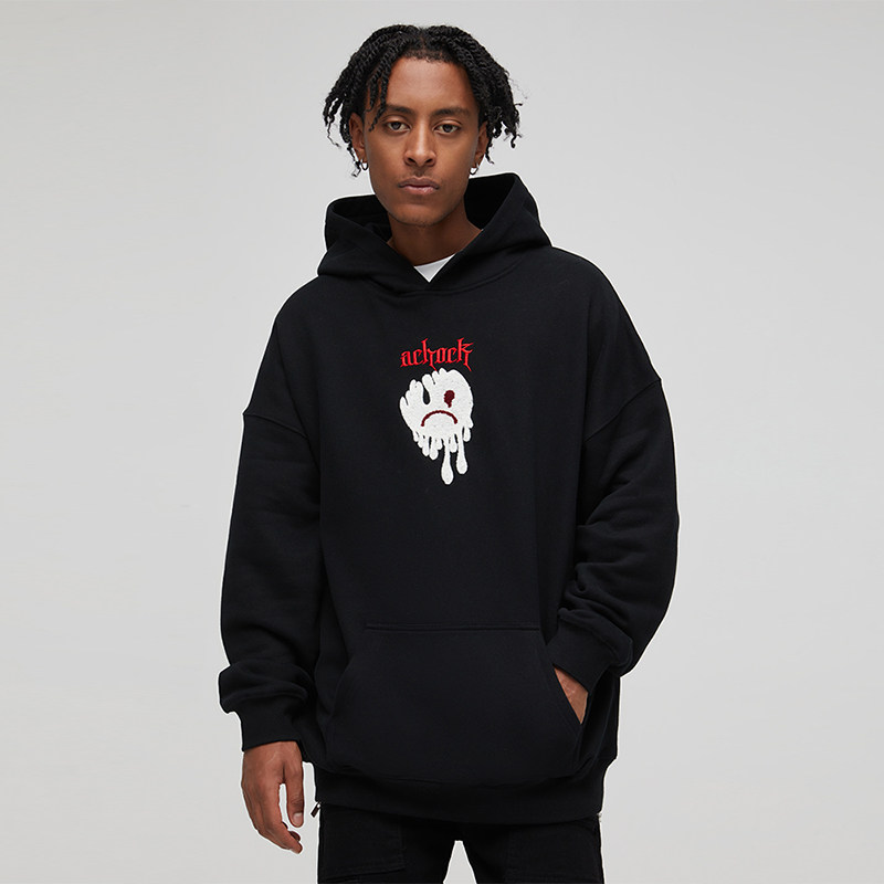 chock原创趣味emo难过表情刺绣卫衣美式宽松卫衣