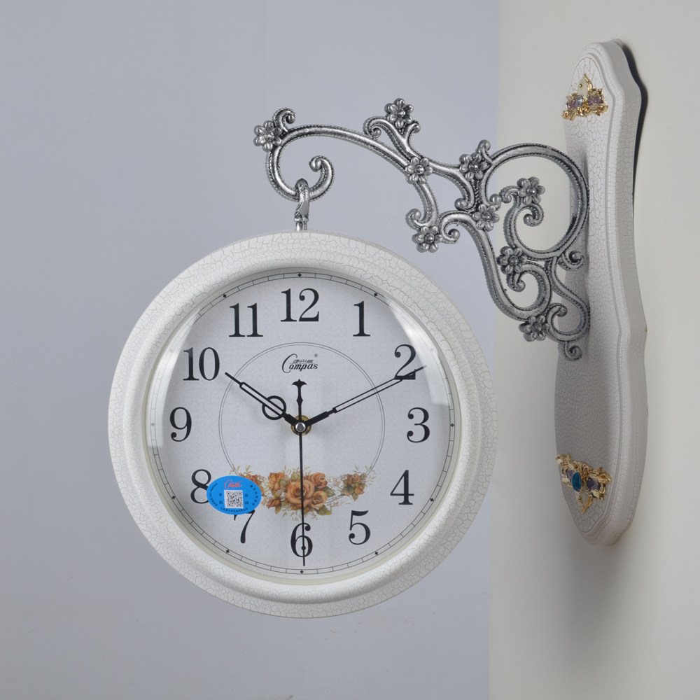 康巴丝现代简约钟表田园双面挂钟客厅两面挂表超静音欧式吊钟家用