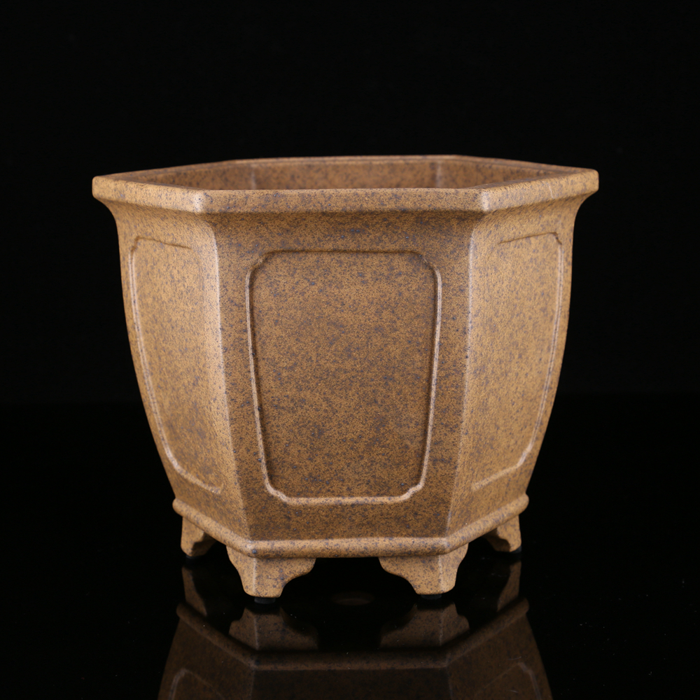 正宗宜兴高档精品品高六方奎面原矿段泥柴紫砂花盆