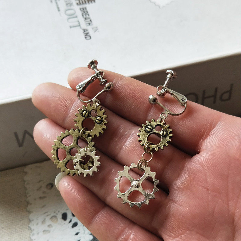 蒸汽朋克齿轮机械耳环简约耳钉黑暗另类复古耳环