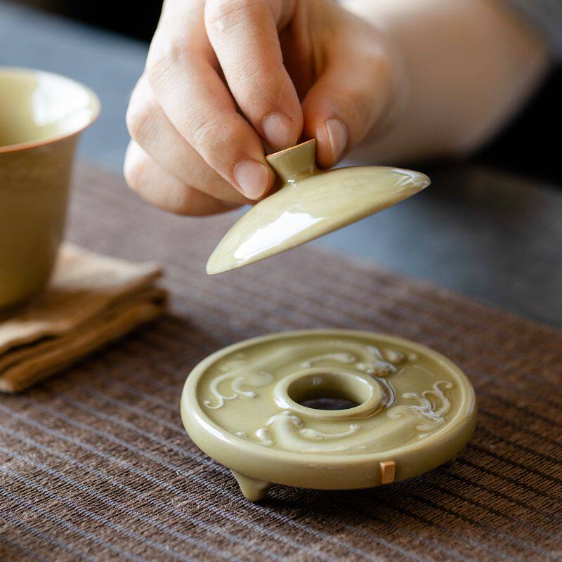 景德镇陶瓷盖置定窑黄盖托壶承盖碗盖子家用功夫功夫茶茶道